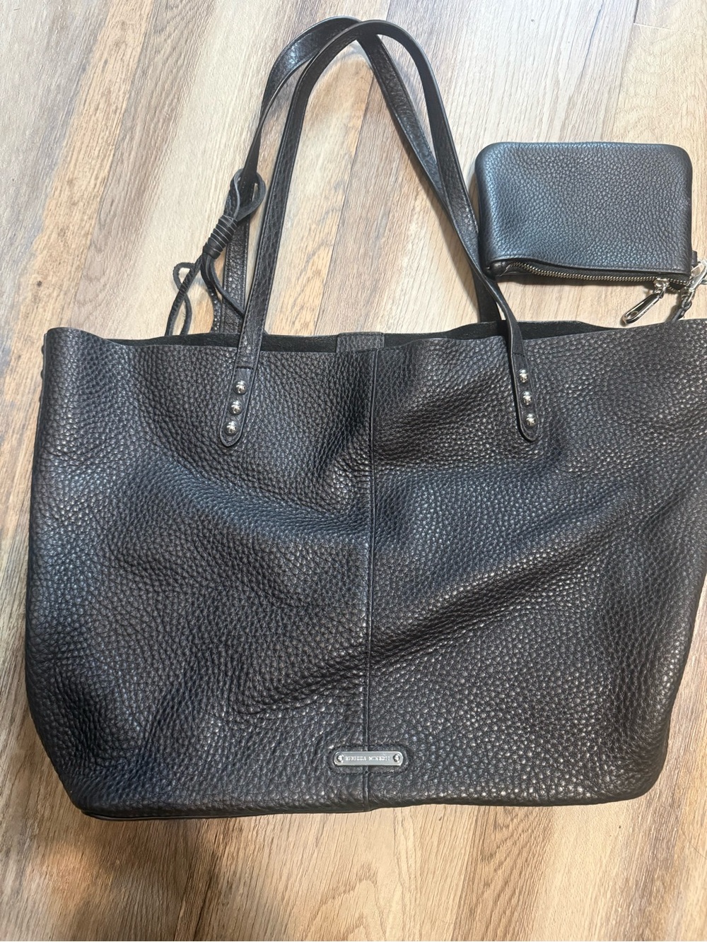 Rebecca Minkoff Black Pebbled Leather Tote with Zip Pouch